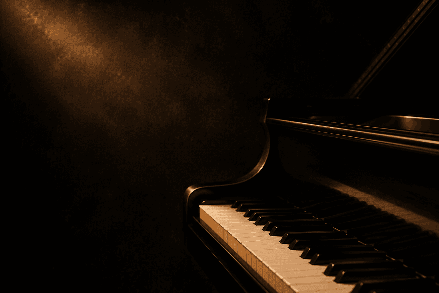 Piano de cauda sob iluminação acolhedora